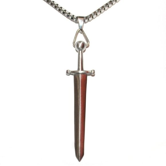Men's 3" Sword of the Lord and Gideon Warrior Stainless Steel Box Chain Necklace - Picture 4 of 8